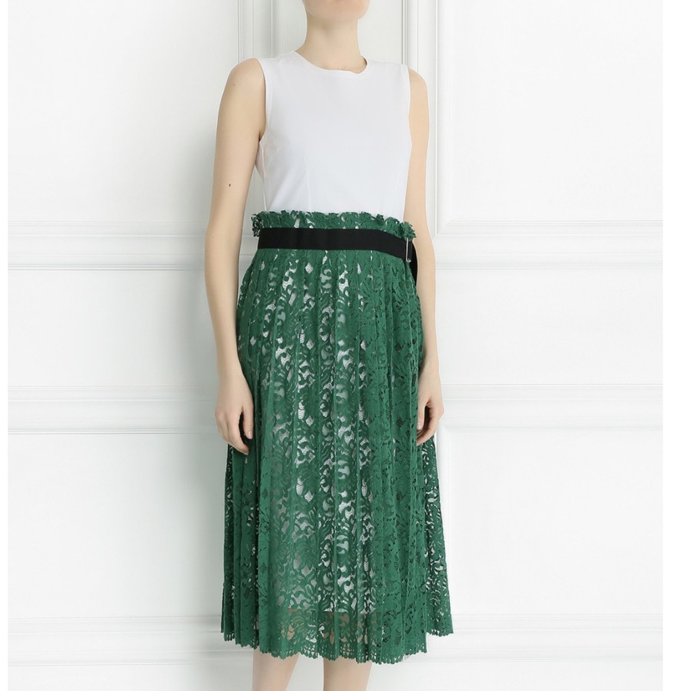 GORGEOUS ERIKA CAVALLINI WHITE DRESS W/ GREEN LACE OVERLAY - MADE IN ITALY‎ -EUC - Picture 5 of 16